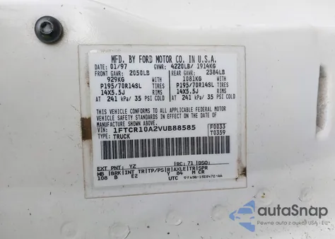 1997 Ford Ranger Splash/Xl/Xlt z USA, uszkodzony, nr VIN 1FTCR10A2VUB88585